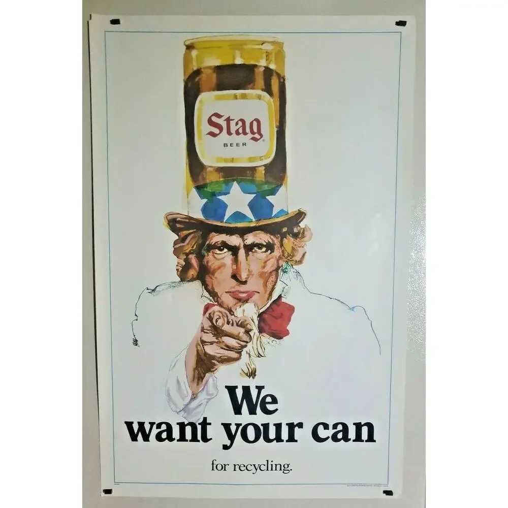 Vintage 1974 Stag Beer Carling Recycling Poster Uncle Sam We Want Your Can‎  26